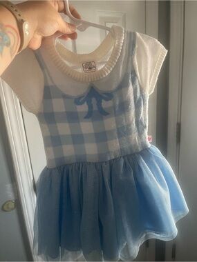 Blue Gingham Tulle Dress with Peter Pan Collar and NWT 2t Bluey Pjs